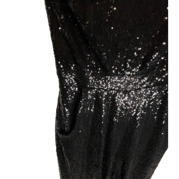 Black Sequin Strapless Jumpsuit 2X Long Pants Black Stretch Curvy Sense Pull On - Picture 12 of 16